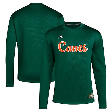 Men's adidas Green Miami Hurricanes Reverse Retro Baseball Script Pullover Sweatshirt
