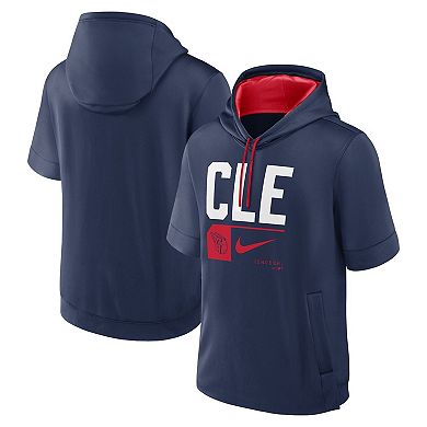 Men's Nike Navy Cleveland Guardians Tri Code Lockup Short Sleeve Pullover Hoodie