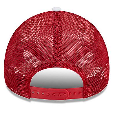 Men's New Era White/Scarlet San Francisco 49ers Court Sport Foam Front A-Frame 9FORTY Adjustable Trucker Hat