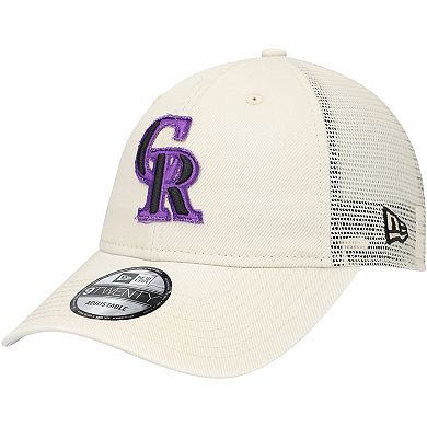 Men's New Era Stone Colorado Rockies Game Day 9TWENTY Adjustable Trucker Hat