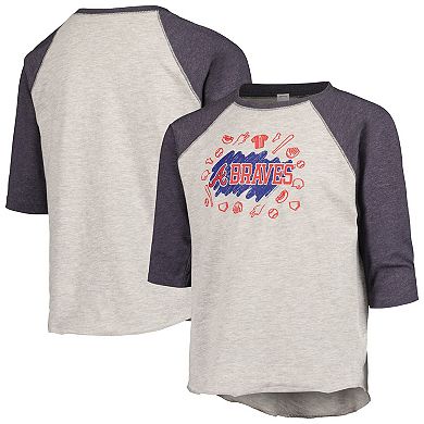 Youth Soft as a Grape Heather Gray Atlanta Braves Raglan 3/4 Sleeve T-Shirt