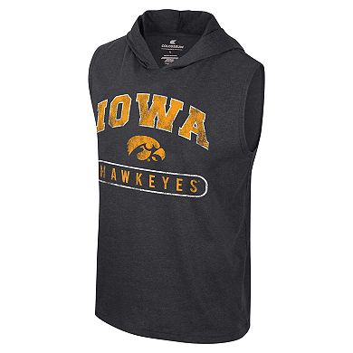 Men's Colosseum Black Iowa Hawkeyes Varsity Sleeveless Hoodie Tank Top