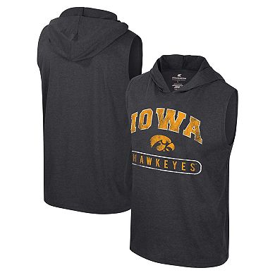 Men's Colosseum Black Iowa Hawkeyes Varsity Sleeveless Hoodie Tank Top