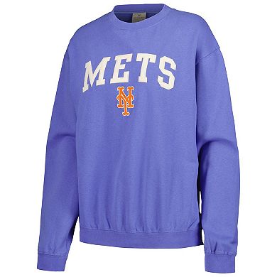 Women's Soft as a Grape Royal New York Mets Pigment Dye Pullover Sweatshirt