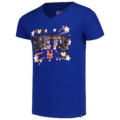 Girls Youth New Era Royal New York Mets Sequin V-Neck T-Shirt