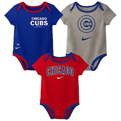 Newborn Nike Blue Chicago Cubs Three-Pack Bodysuit Set