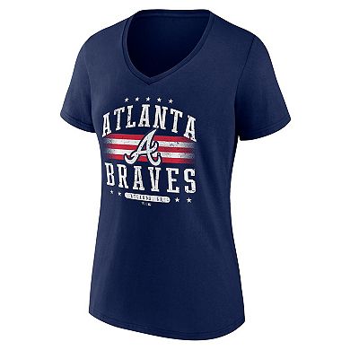 Women's Fanatics Branded Navy Atlanta Braves Americana V-Neck T-Shirt