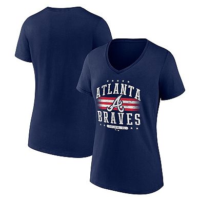 Women's Fanatics Branded Navy Atlanta Braves Americana V-Neck T-Shirt