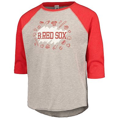 Youth Soft as a Grape Heather Gray Boston Red Sox Raglan 3/4 Sleeve T-Shirt