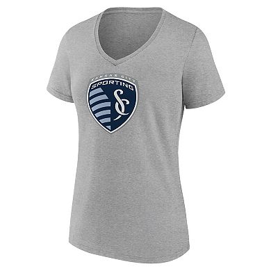 Women's Fanatics Branded Steel Sporting Kansas City Evergreen Logo V-Neck T-Shirt
