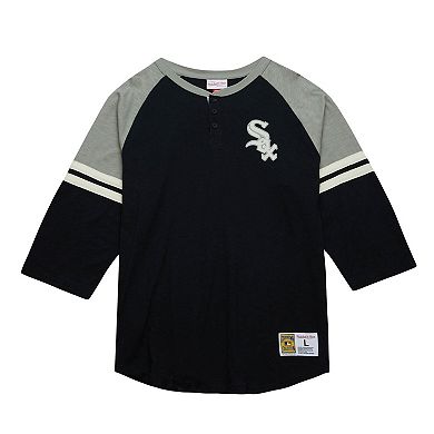 Men's Mitchell & Ness Black Chicago White Sox Cooperstown Collection Legendary Raglan Slub Henley 3/4-Sleeve T-Shirt