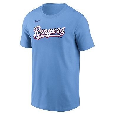 Men's Nike Jacob deGrom Light Blue Texas Rangers Fuse Name & Number T-Shirt