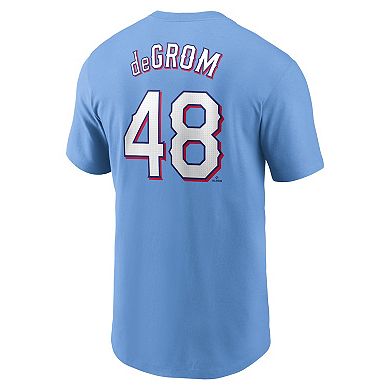 Men's Nike Jacob deGrom Light Blue Texas Rangers Fuse Name & Number T-Shirt