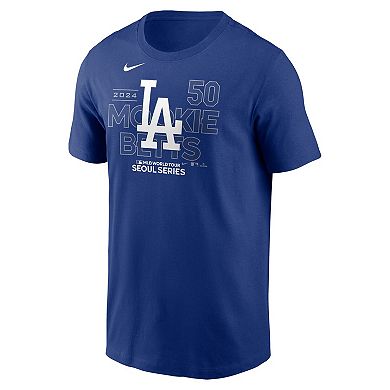 Men's Nike Mookie Betts Royal Los Angeles Dodgers 2024 MLB World Tour Seoul Series Player Name & Number Event Stack T-Shirt