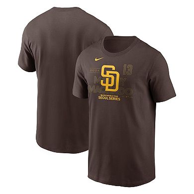 Men's Nike Manny Machado Brown San Diego Padres 2024 MLB World Tour Seoul Series Player Name & Number Event Stack T-Shirt