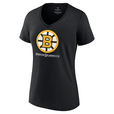 Women's Fanatics Branded  Black Boston Bruins 2024 Stanley Cup Playoffs Breakout V-Neck T-Shirt