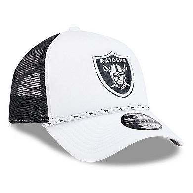 Men's New Era White/Black Las Vegas Raiders Court Sport Foam Front A-Frame 9FORTY Adjustable Trucker Hat