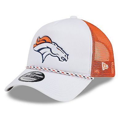 Men's New Era White/Orange Denver Broncos Court Sport Foam Front A-Frame 9FORTY Adjustable Trucker Hat
