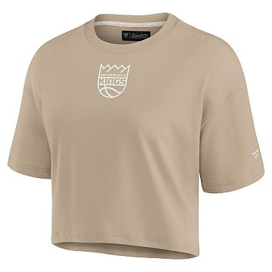 Women's Fanatics Signature Khaki Sacramento Kings Elements Super Soft Boxy Cropped T-Shirt