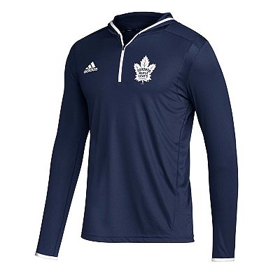 Men's adidas Navy Toronto Maple Leafs Team Long Sleeve Quarter-Zip Hoodie T-Shirt