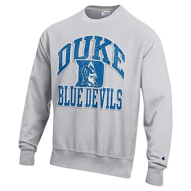 Men's Champion Heather Gray Duke Blue Devils Vault Late Night Reverse Weave Pullover Sweatshirt