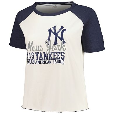Women's Soft as a Grape White New York Yankees Plus Size Baseball Raglan T-Shirt