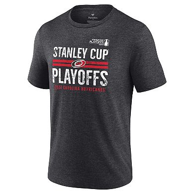 Men's Fanatics Branded  Heather Charcoal Carolina Hurricanes 2024 Stanley Cup Playoffs Crossbar Tri-Blend T-Shirt