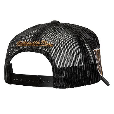 Men's Mitchell & Ness Black Vegas Golden Knights Script Side Patch Trucker Adjustable Hat