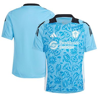 Youth adidas Blue Seattle Sounders FC 2024 One Planet Pre-Match Top