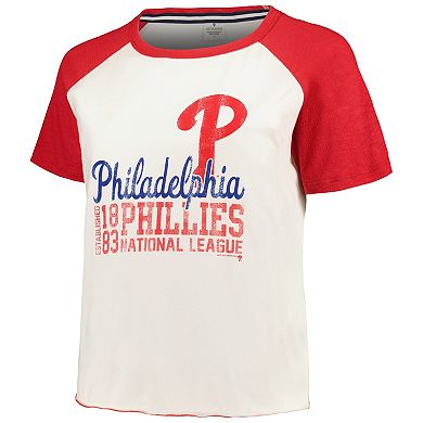 Women's Soft as a Grape White Philadelphia Phillies Plus Size Baseball Raglan T-Shirt