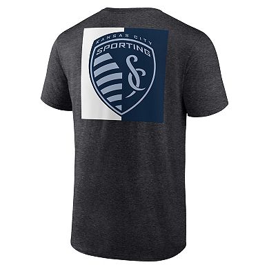 Men's Fanatics Branded Heather Charcoal Sporting Kansas City Iconic Blocked-Out T-Shirt
