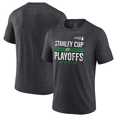 Men's Fanatics Branded  Heather Charcoal Dallas Stars 2024 Stanley Cup Playoffs Crossbar Tri-Blend T-Shirt