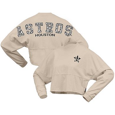 Women's Fanatics Branded Cream Houston Astros Long Sleeve Cropped Jersey T-Shirt
