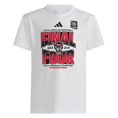 Youth adidas White NC State Wolfpack 2024 NCAA Men's Basketball Tournament March Madness Final Four T-Shirt