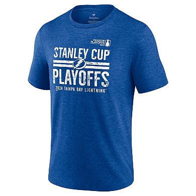 Men's Fanatics Branded  Heather Royal Tampa Bay Lightning 2024 Stanley Cup Playoffs Crossbar Tri-Blend T-Shirt