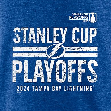 Men's Fanatics Branded  Heather Royal Tampa Bay Lightning 2024 Stanley Cup Playoffs Crossbar Tri-Blend T-Shirt