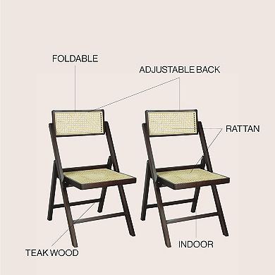 Theo Mid-century Vintage Wood Rattan Folding Chair With Adjustable Back