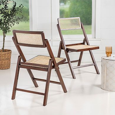 Theo Mid-century Vintage Wood Rattan Folding Chair With Adjustable Back