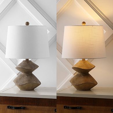 Laken 21.5" Minimalist Coastal Resin/iron 2-stack Cairn Led Table Lamp, Brown Wood Finish