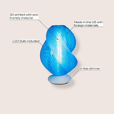 Gema 13.5" Mid-century Coastal Plant-based Pla 3d Printed Dimmable Led Table Lamp, Clear Blue/white