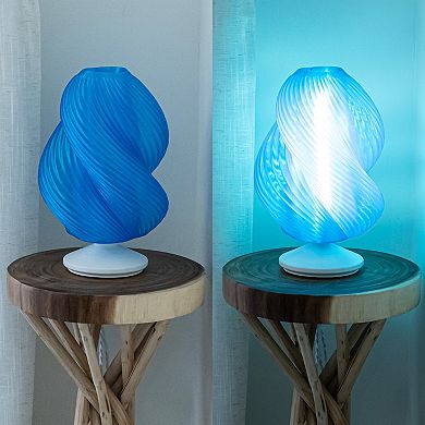 Gema 13.5" Mid-century Coastal Plant-based Pla 3d Printed Dimmable Led Table Lamp, Clear Blue/white