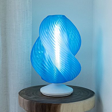 Gema 13.5" Mid-century Coastal Plant-based Pla 3d Printed Dimmable Led Table Lamp, Clear Blue/white