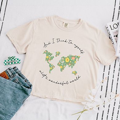 What A Wonderful World Relaxed Fit Cropped Tee