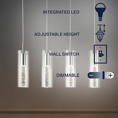 Mium 29.5" 4-light Modern Style Iron/crystal/glass Integrated Led Linear Pendant, Chrome