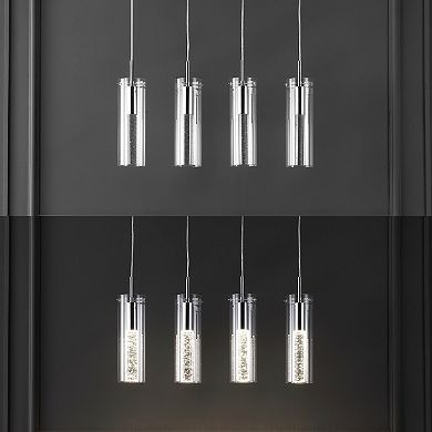 Mium 29.5" 4-light Modern Style Iron/crystal/glass Integrated Led Linear Pendant, Chrome