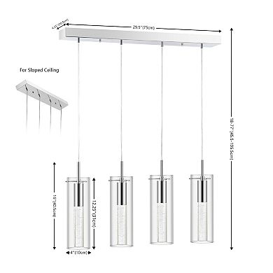 Mium 29.5" 4-light Modern Style Iron/crystal/glass Integrated Led Linear Pendant, Chrome