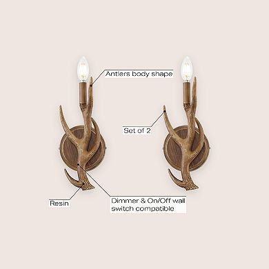 Cody 5.5" 1-light Southwestern Bohemian Resin/iron Faux Antler Led Sconce, Brown Wood (set Of 2)