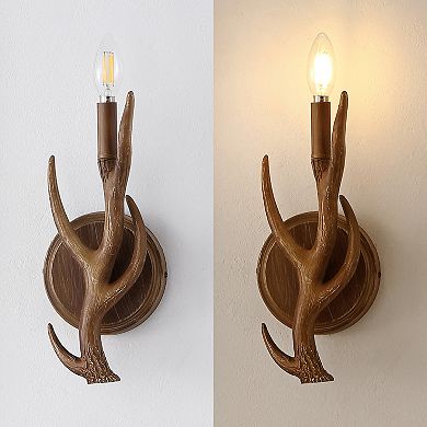 Cody 5.5" 1-light Southwestern Bohemian Resin/iron Faux Antler Led Sconce, Brown Wood (set Of 2)