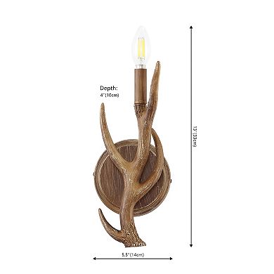 Cody 5.5" 1-light Southwestern Bohemian Resin/iron Faux Antler Led Sconce, Brown Wood (set Of 2)