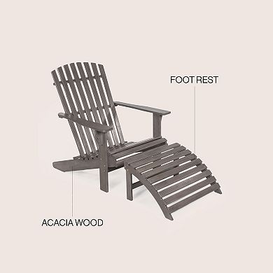Saranac 2-piece Traditional Rustic Acacia Wood Adirondack Chair With Detachable Ottoman